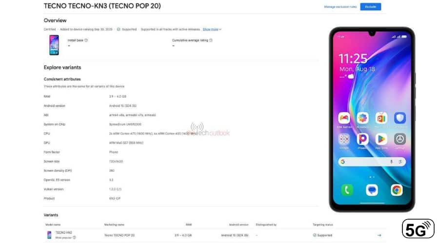 Tecno Pop 20 स्पेक्स लीक