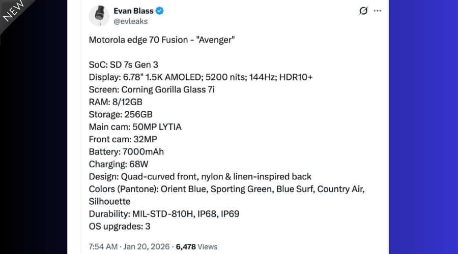 Motorola Edge 70 Fusion लीक